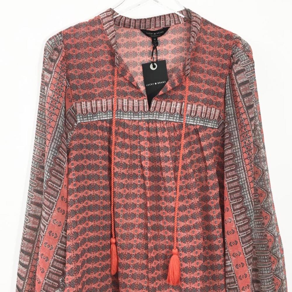 NWT Lucky Brand Medium Peasant Blouse Tunic Boho - Picture 2 of 8